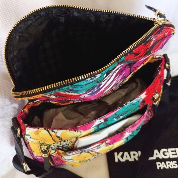 Karl Lagerfeld Double Bundle w/Cara Nylon Floral Print Messenger and Wallet NWT - Picture 8 of 14